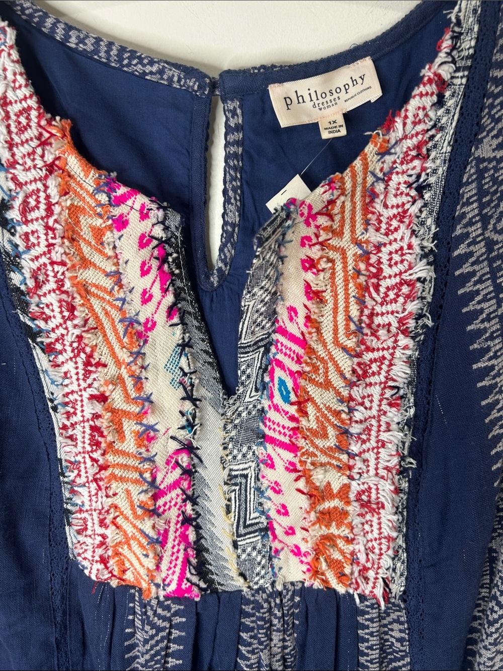 NWT Philosophy Blue Embroidered Cotton Boho Sleeveless Dress Size 1X - Picture 6 of 16